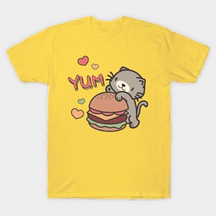 Cute Hungry Cat with Cheeseburger T-Shirt